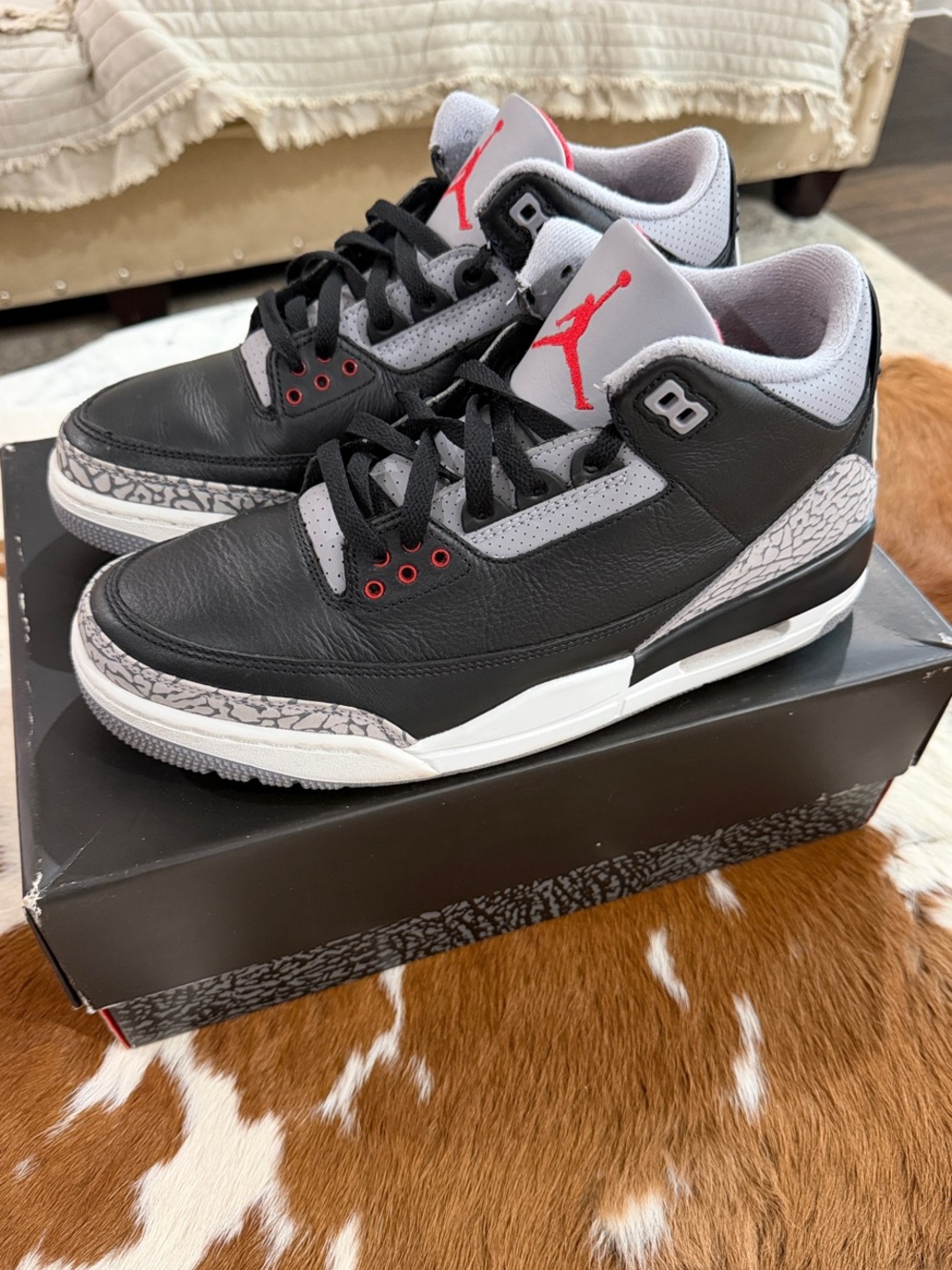 Jordan 3 Men’s Black Cement Retro 3 Sneakers Black/Gray/Red